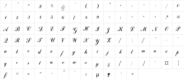 ArtScriptC Regular  glyph index