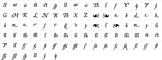 Mayflower Xtras Regular  glyph index