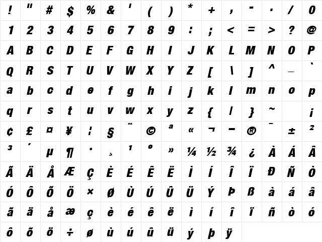 ContextRepriseBlackCondSSK Italic  glyph index