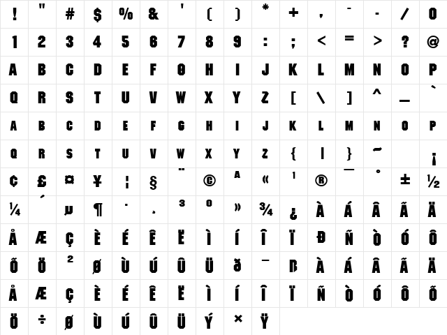 MetalEncasement Bold  glyph index