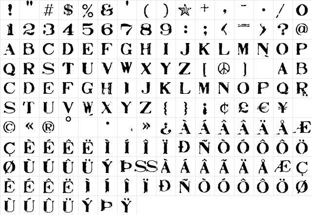 Stamp Act Regular  glyph index