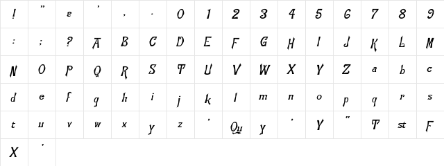 Flemish-Normal-Italic Regular  glyph index