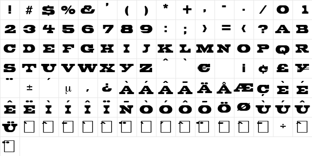 Crocodile Regular  glyph index