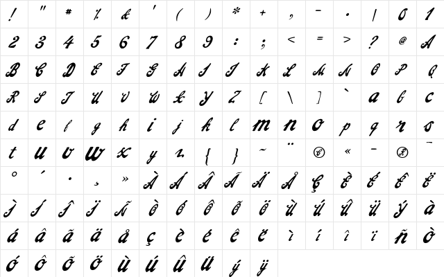 Leucadia Regular  glyph index