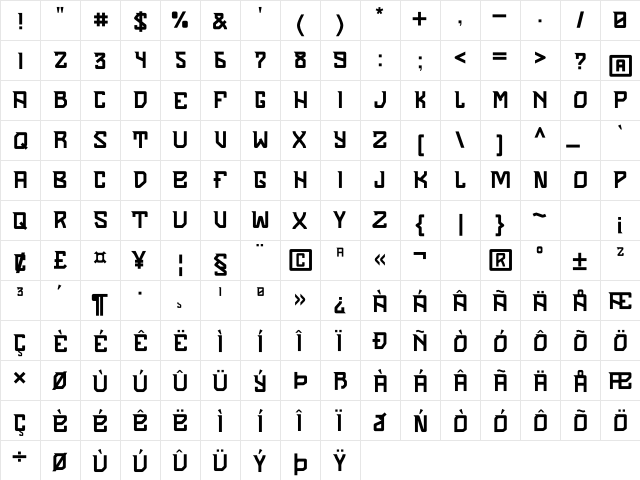 Sendha Regular  glyph index