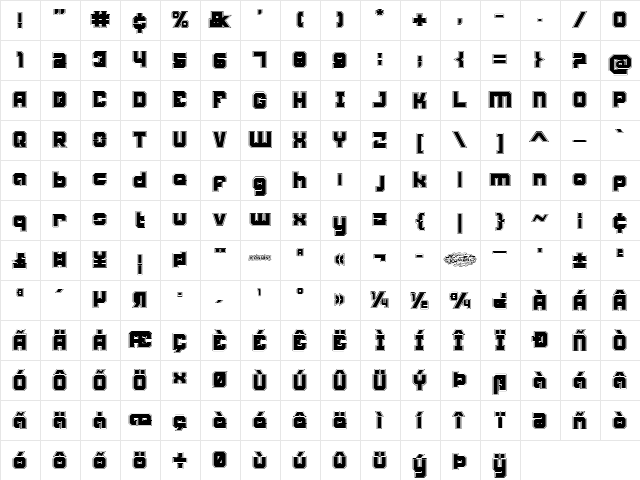 Weaponeer Academy Regular  glyph index