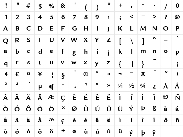 LegacySansITC Bold  glyph index