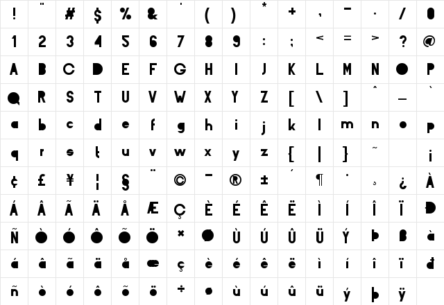 BarQ Blind Bold Bold  glyph index