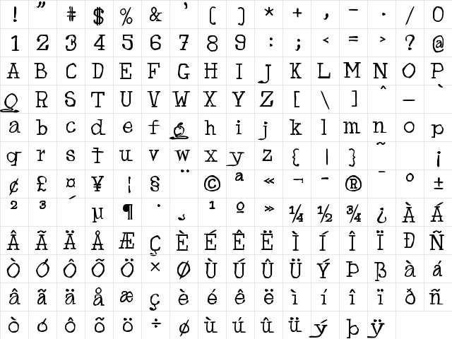 zai Elevator Out Of Order Regular  glyph index