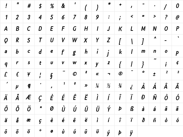 Cen Pro Bold Italic  glyph index