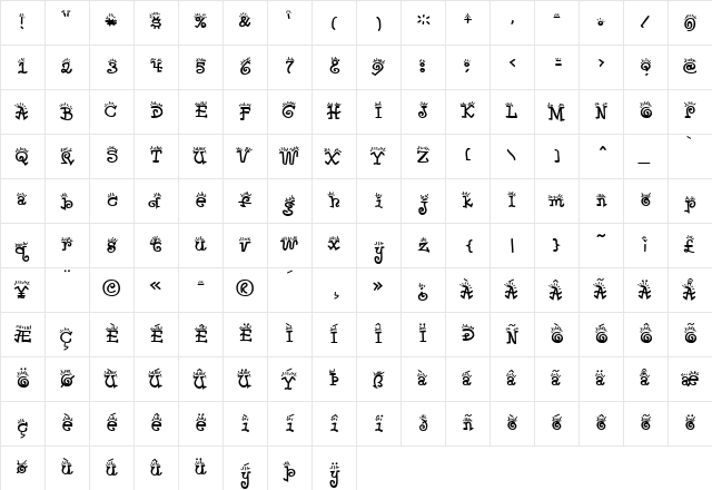 Waker Regular  glyph index