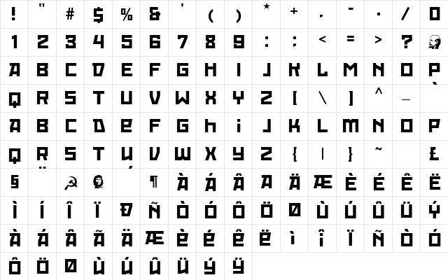 Red October Regular  glyph index