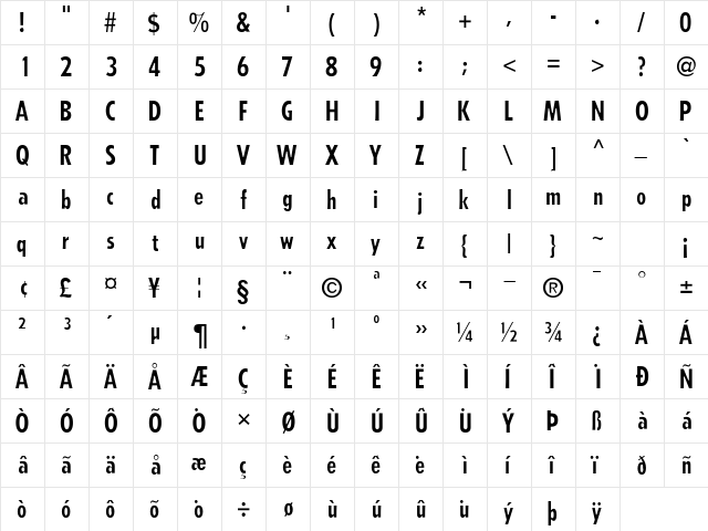 ArcheCondSSK Regular  glyph index