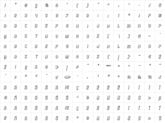 Holo-Jacket 3D Italic Italic  glyph index