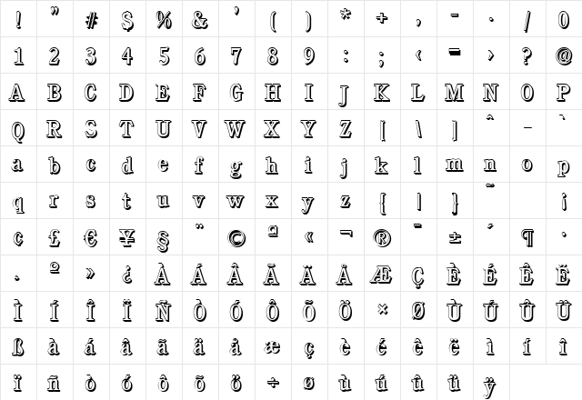 DanielBeckerShadow Regular  glyph index