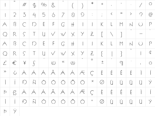 P22FLLWExhibition Light  glyph index