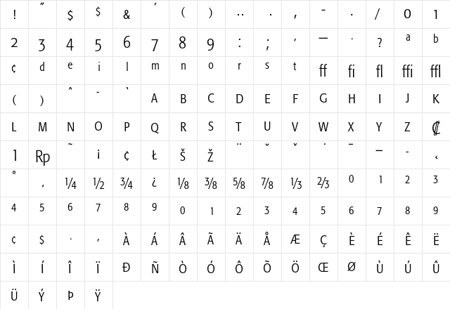 Formata Light Condensed Expert  glyph index