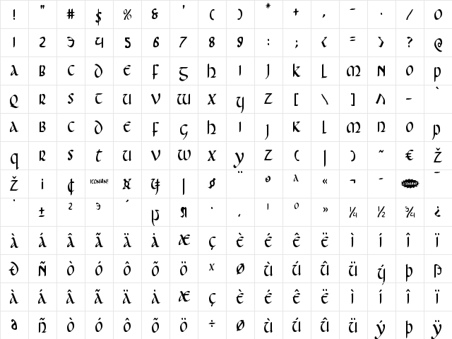 Foucault Condensed Condensed  glyph index