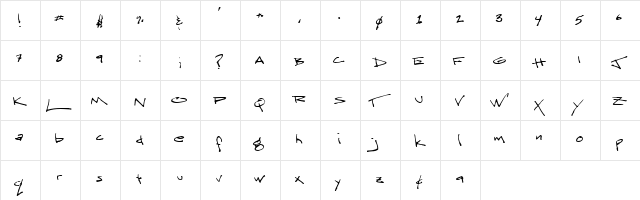 ScritchyEye Regular  glyph index