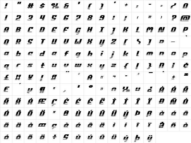 Commonwealth Halftone Italic Italic  glyph index