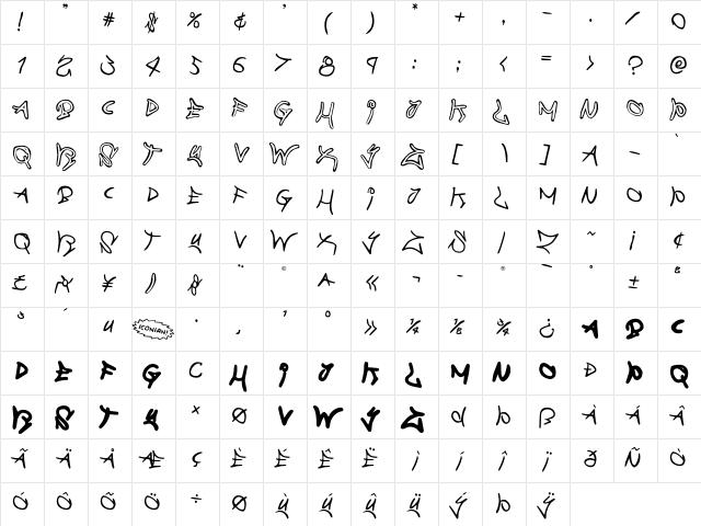 Graffiti Street Rotated 2 Regular  glyph index