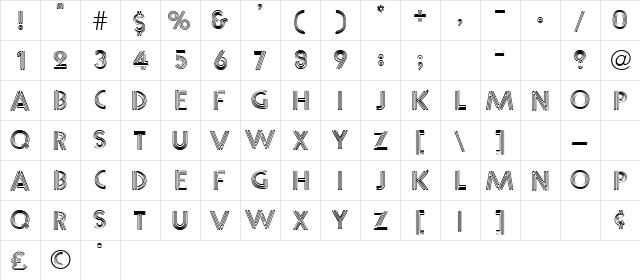 Neone Regular  glyph index