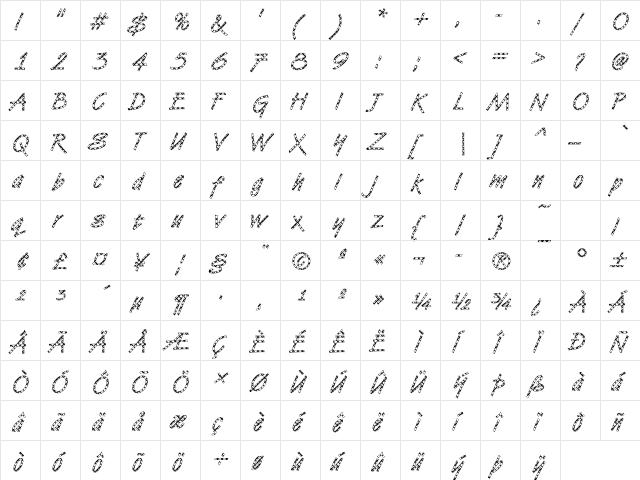 DTCVanDijkM10 Regular  glyph index