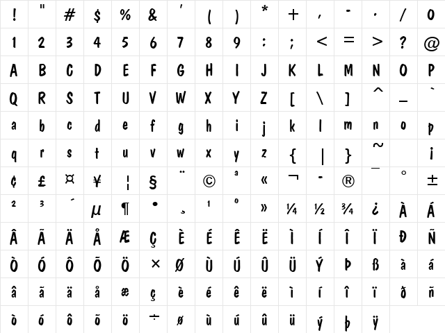 Don Casual Regular  glyph index