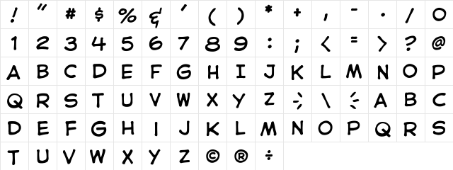 CCAstroCity Regular  glyph index