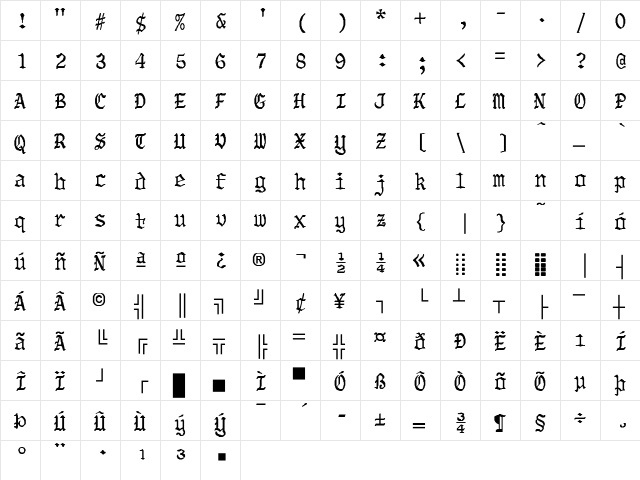 New World-Bold Regular  glyph index