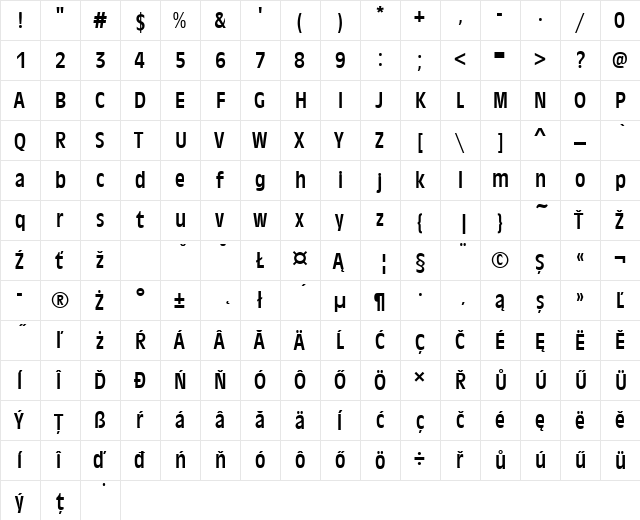 AntiqueOliTEECon Regular  glyph index