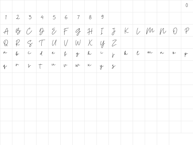 Billion Times Regular  glyph index