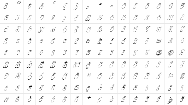 FZ JAZZY 14 HOLLOW ITALIC Normal  glyph index