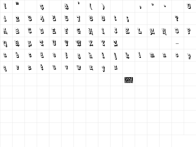 WesternShadowLefty Regular  glyph index