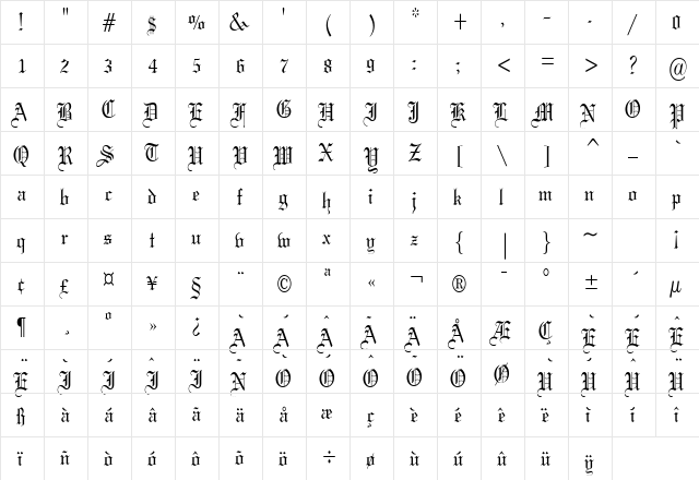 Gothic 57 Thin Normal  glyph index