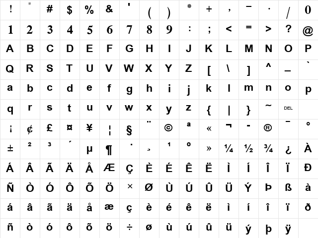 Simplified Arabic Bold  glyph index