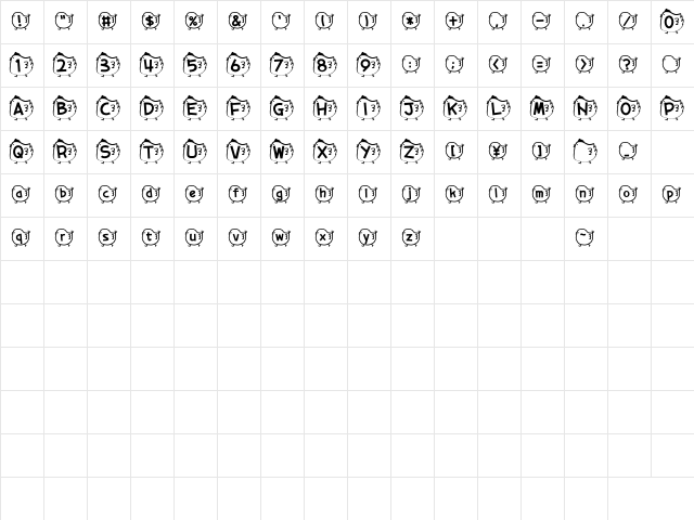 piyo piyo Regular  glyph index