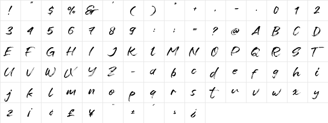 Fontrue Regular  glyph index
