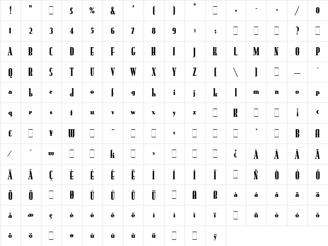 Rundfunk LET Regular  glyph index