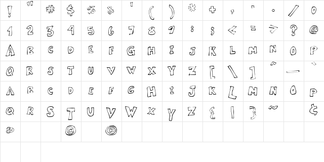 Kartoone Regular  glyph index