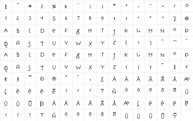 Hopscotch Plain  glyph index