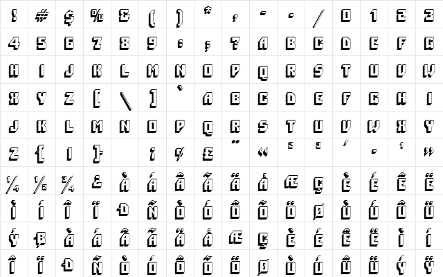 PT Flattop Normal  glyph index