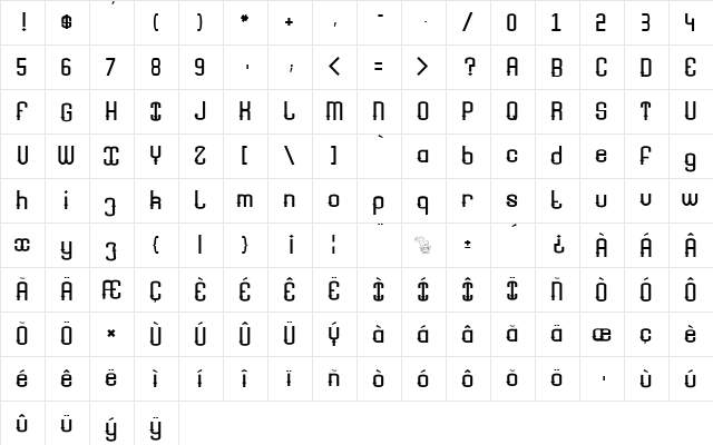 Young Shark Regular  glyph index