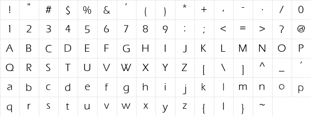Tili Regular  glyph index