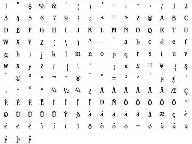 ITC Benguiat Std Medium Condensed  glyph index