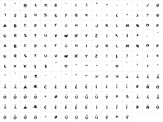 Kreeture Warped Warped  glyph index