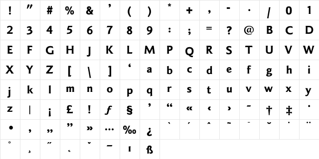 SainsburyExtraBold Regular  glyph index