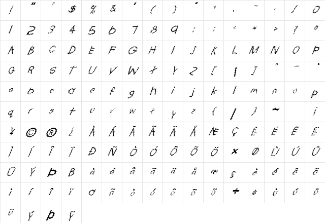 FZ HAND 22 SPIKED ITALIC Normal  glyph index