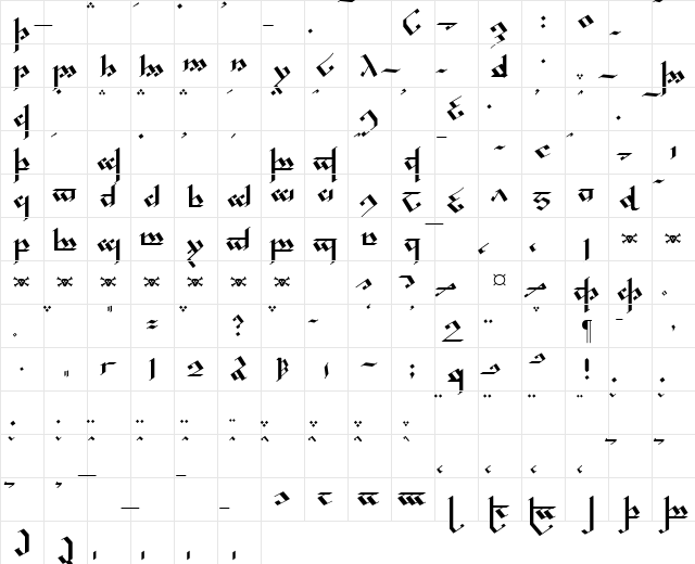Tengwar Noldor Regular  glyph index