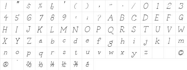 MummBasic LightItalic  glyph index